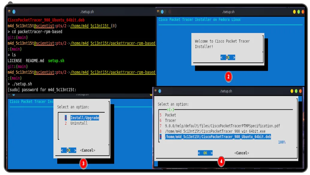 Cisco Packet Tracer installation dialog 01 with setup script