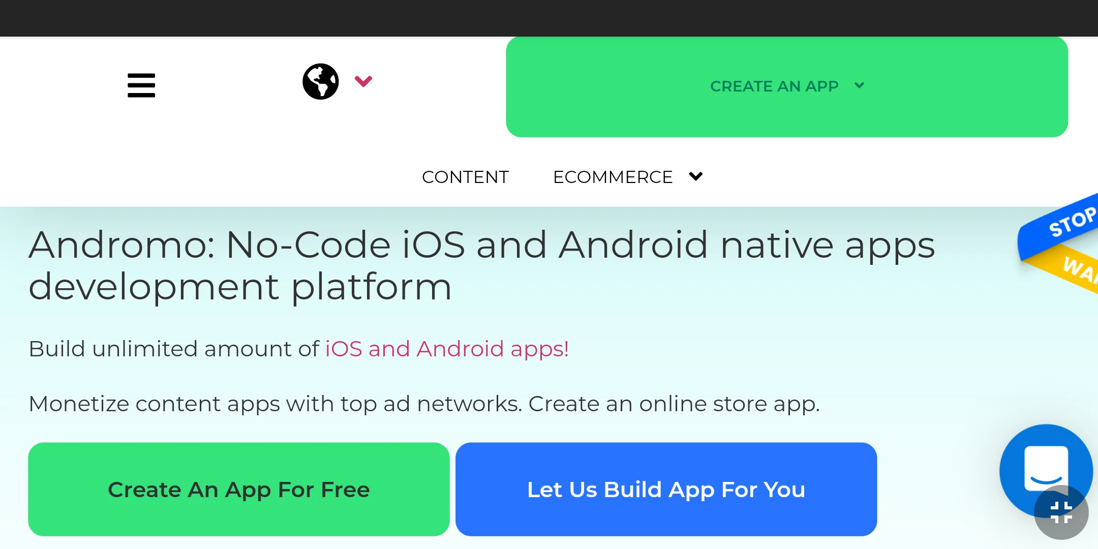 Andromo homepage Andromo