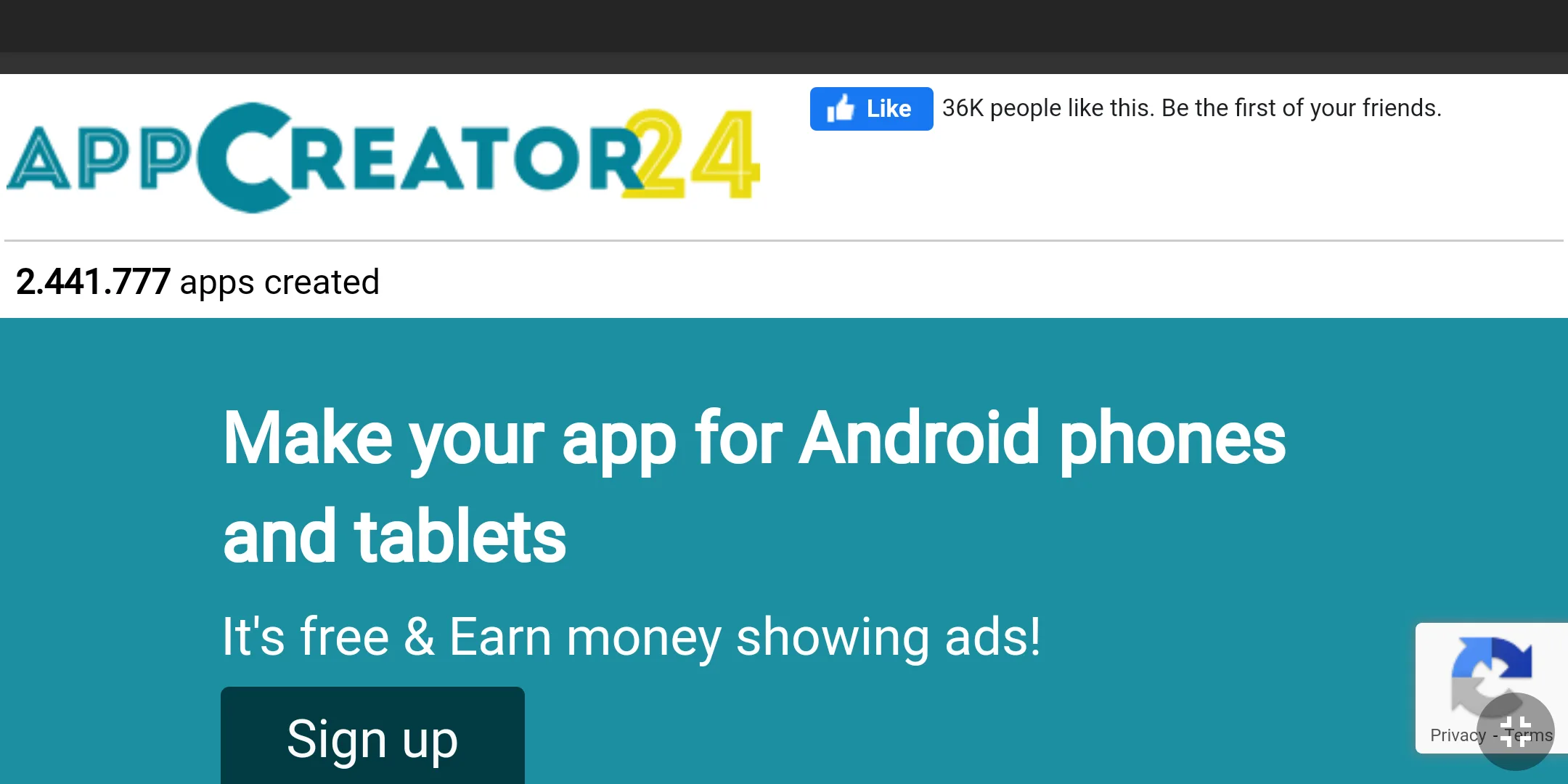 Appcreator24 homepage App Creator 24