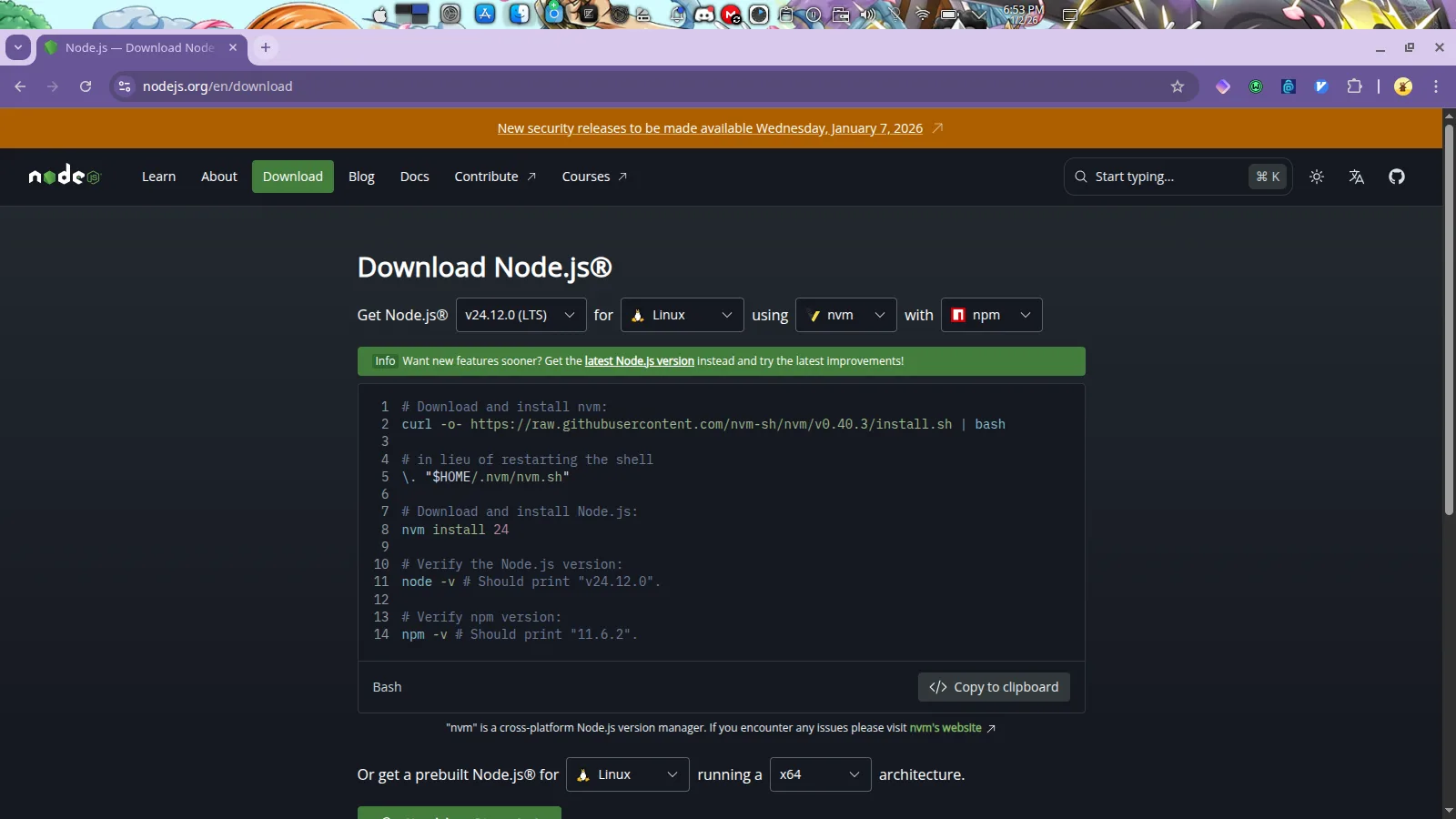 Nodejs website download page